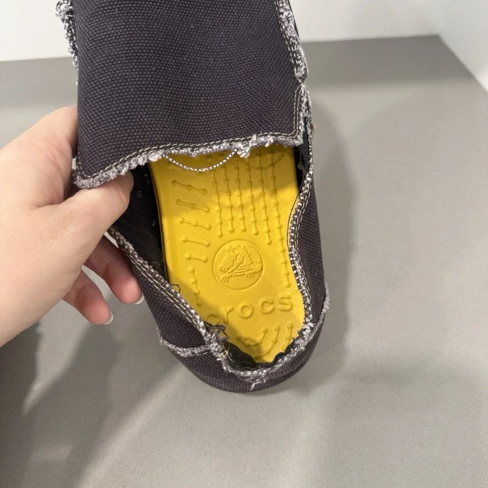 Crocs Santa Cruz Loafers Men's 10 Gray Canvas Slip Ons Comfort Beachy